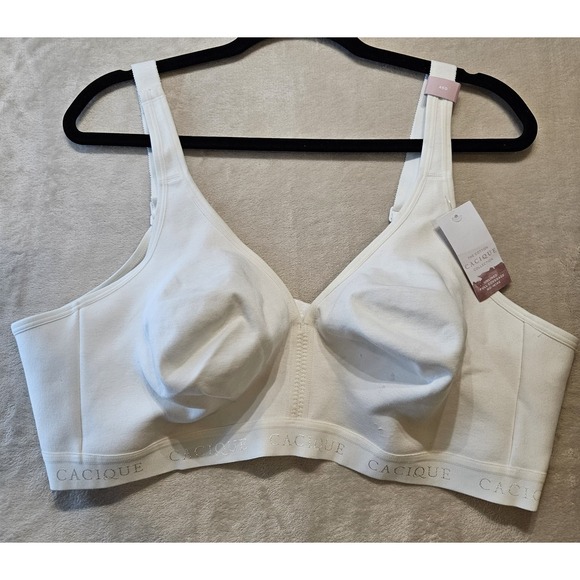 Cacique Plus Size 46D Cotton Lounge Bra Wireless Unlined White New - Picture 1 of 15